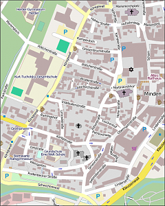 Karte der Mindener Obere Altstadt. -- Quelle: OpenStreetMap, Lizenz: Creative Commons BY-SA 2.0 -- Karte der Mindener Obere Altstadt. -- Quelle: OpenStreetMap, Lizenz: Creative Commons BY-SA 2.0 --